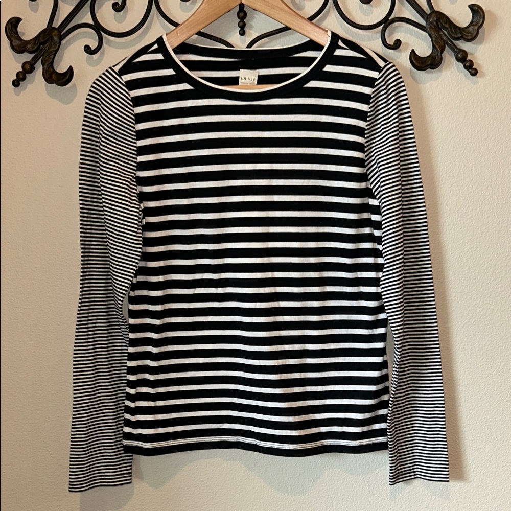 LA VIE BY REBECCA TAYLOR STRIPED LONG SLEEVE TEE SMALL NWT